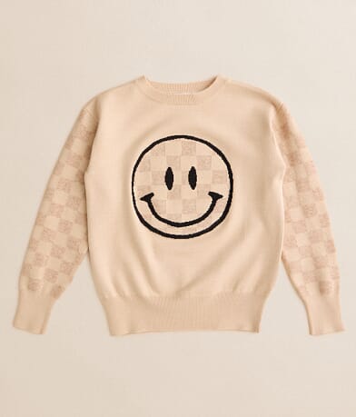 Willow & Root Girls - Checkered Smiley Sweater front view