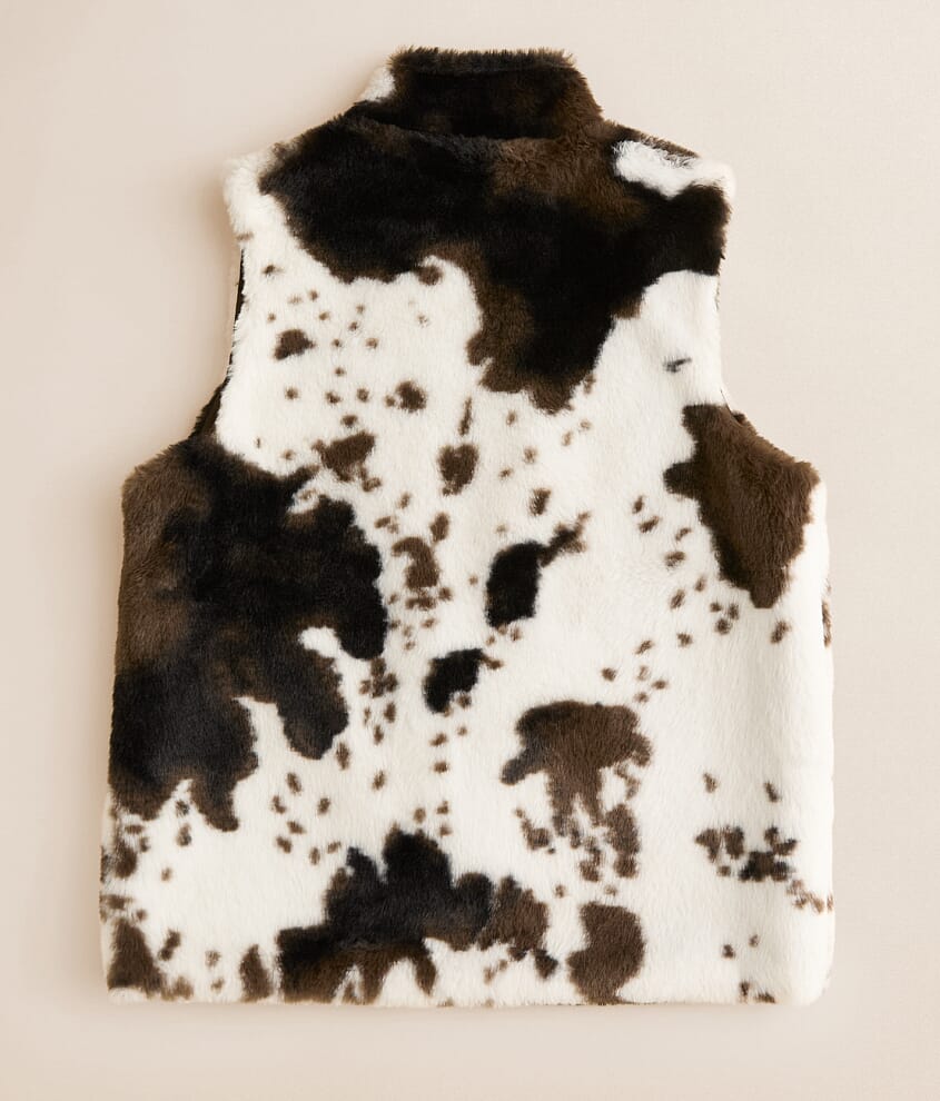 Girls - Cow Print Faux Fur Vest
