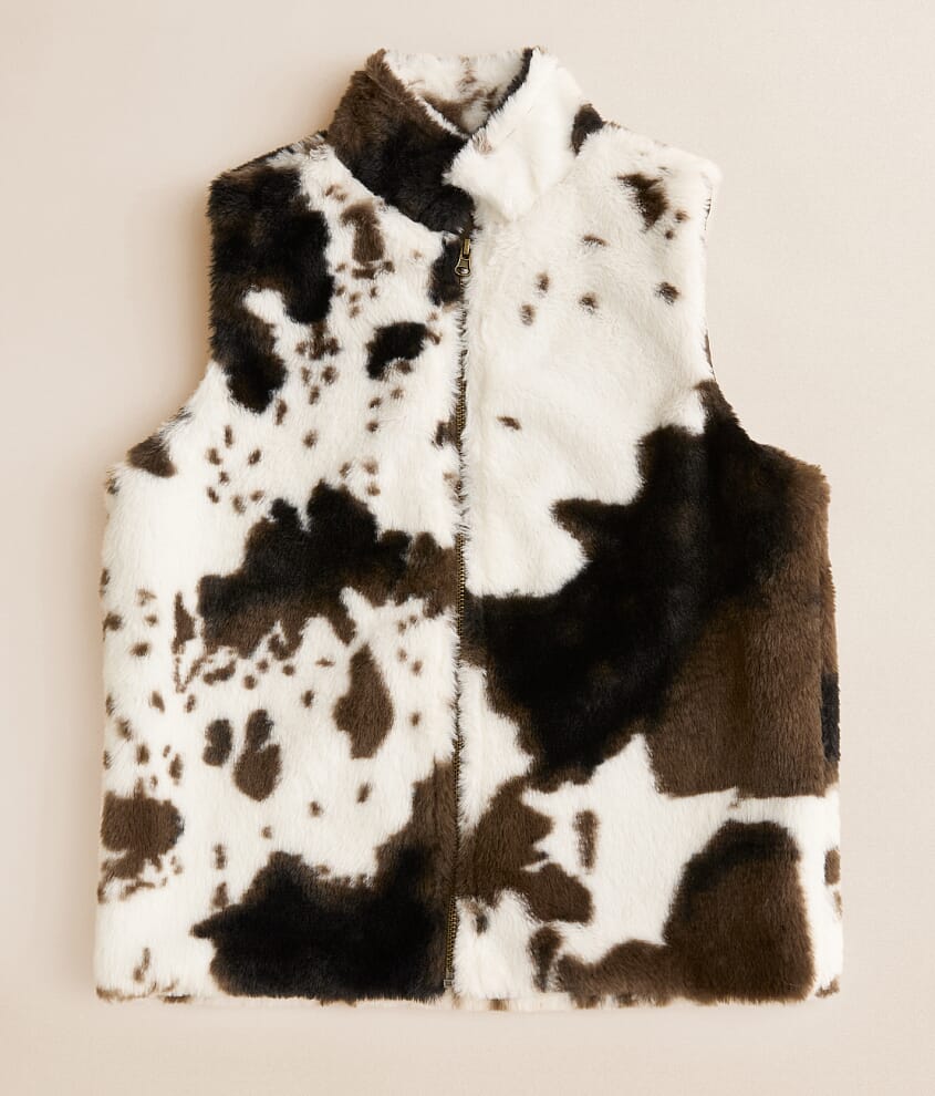 Girls - Cow Print Faux Fur Vest