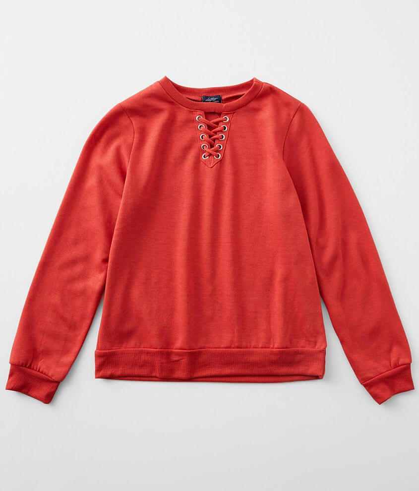 Girls Daytrip LaceUp Knit Pullover Girl's Sweatshirts in Baked