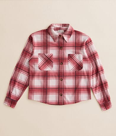 BKE Girls - Brushed Plaid Knit Shirt front view