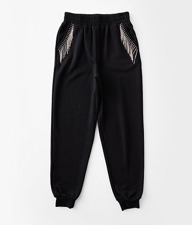 Willow & Root Girls - Rhinestone Fringe Jogger front view