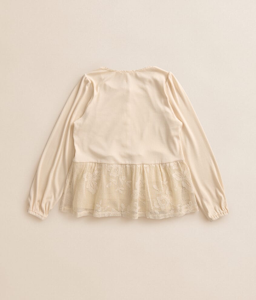 Girls - Floral Crochet Peplum Top