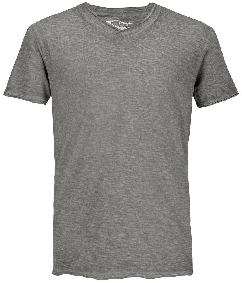 Buckle Black Raw Edge V-Neck T-Shirt front view