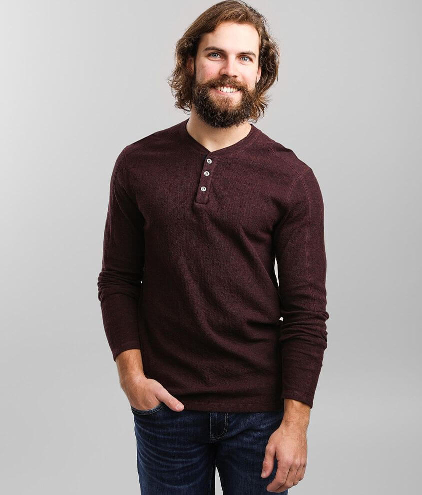 BKE Micro Ribbed Knit Henley - Men's T-Shirts in Maroon