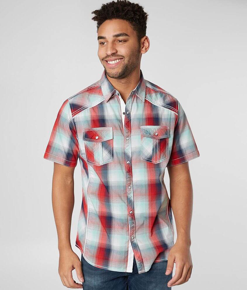 BKE Plaid Standard Stretch Shirt - Men's Shirts in Red Navy | Buckle