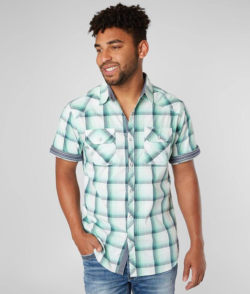 BKE Plaid Athletic Fit Stretch Shirt - Men's Shirts in Mint Navy | Buckle