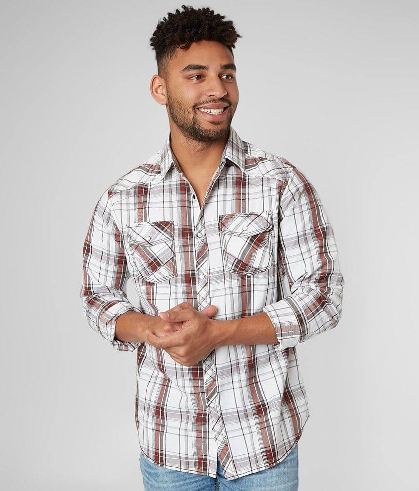 BKE Plaid Athletic Shirt - Men's Shirts in White Burgundy | Buckle