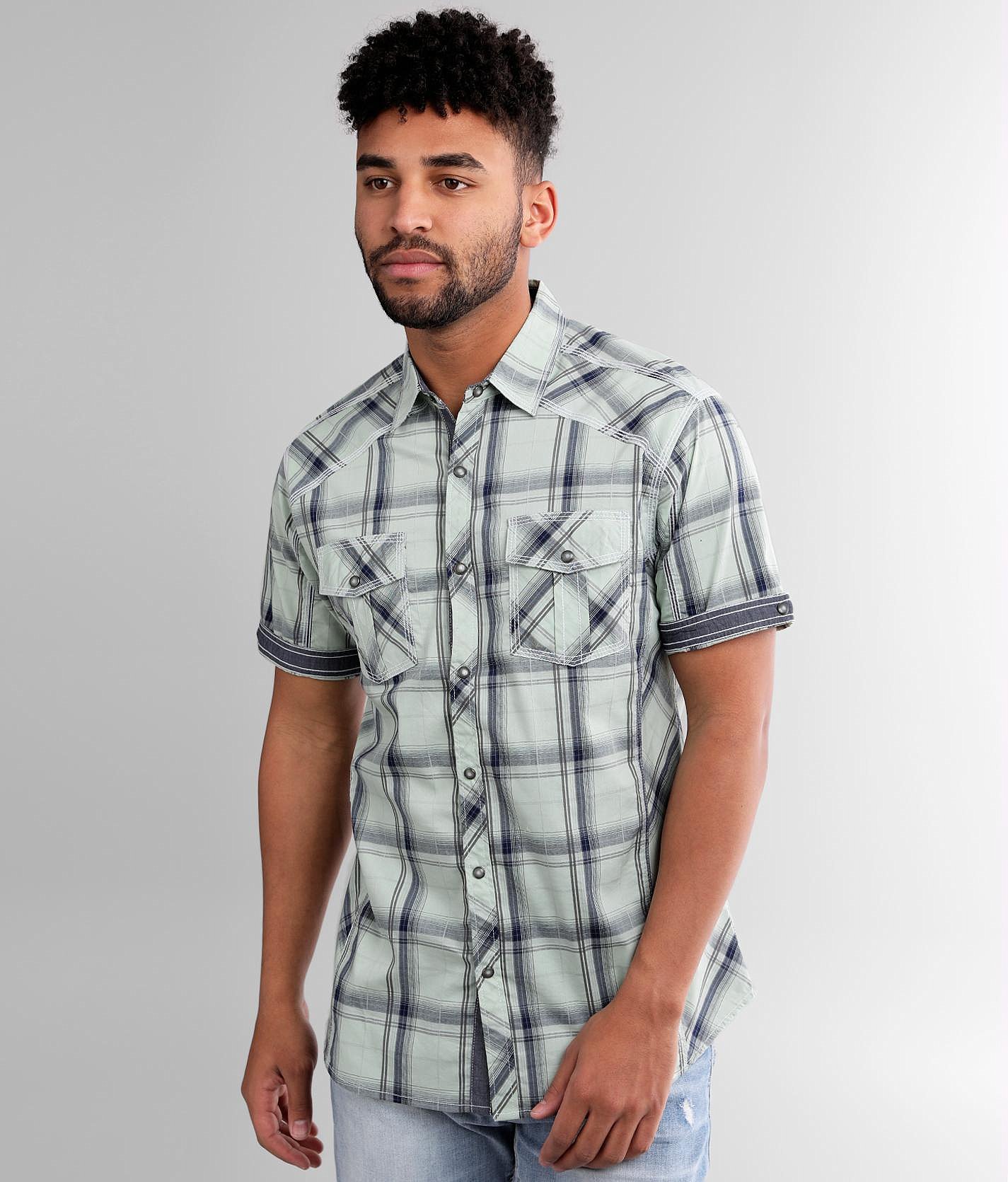BKE Plaid Athletic Stretch Shirt - Men's Shirts in Mint Navy | Buckle