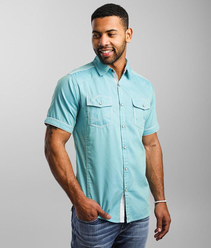 BKE Textured Woven Athletic Shirt - Men's Shirts in Turquoise | Buckle