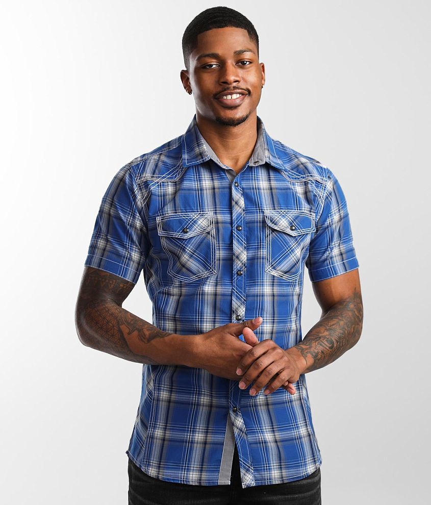 BKE Plaid Tailored Shirt - Men's Shirts in Blue Navy | Buckle