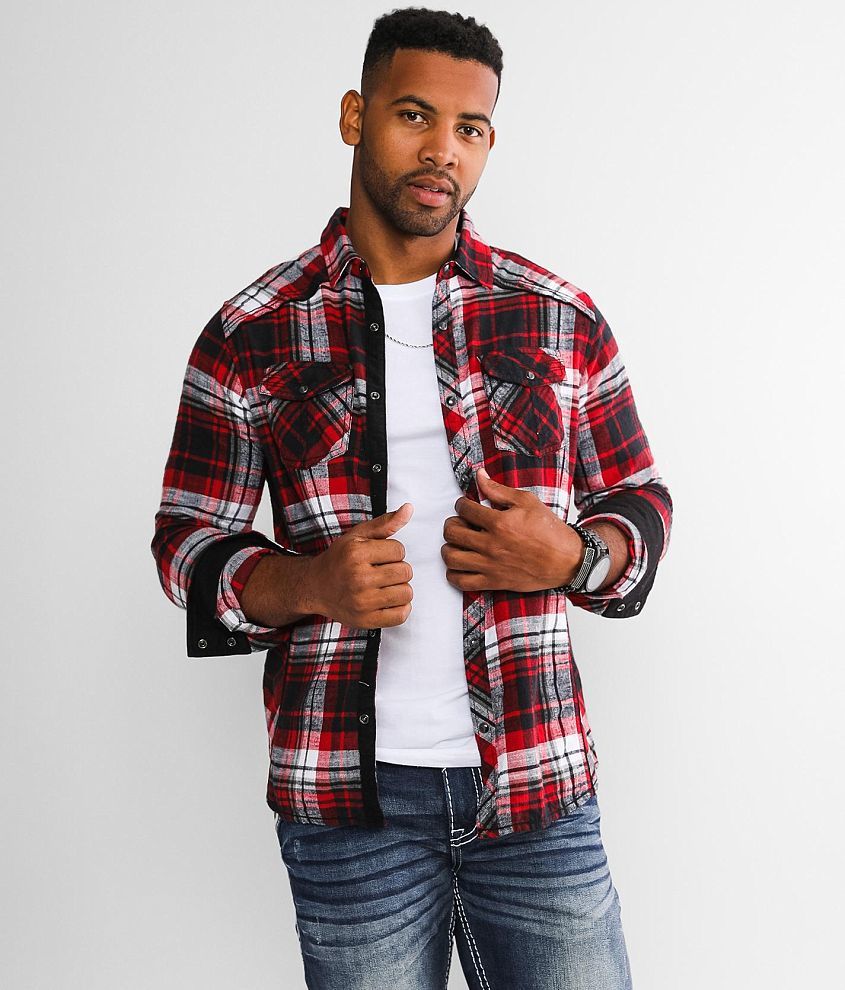 BKE Brushed Plaid Standard Shirt - Men's Shirts in Red Black | Buckle