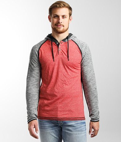 BKE Striped Henley Hoodie front view