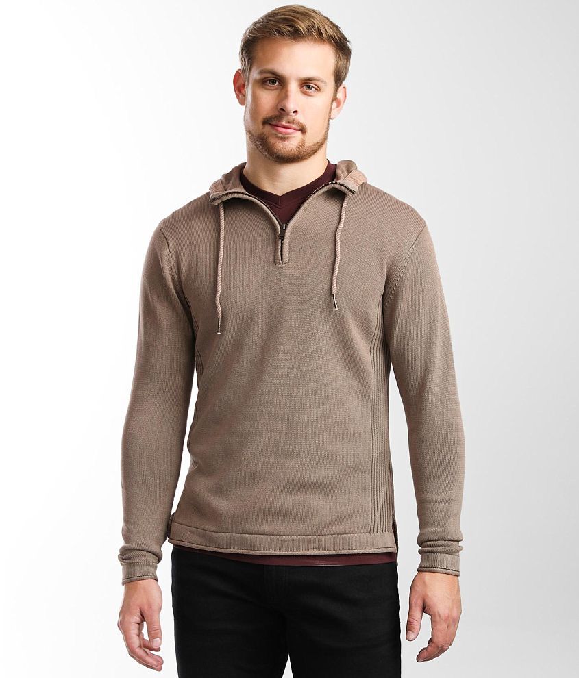 BKE Washed Quarter Zip Hooded Sweater front view