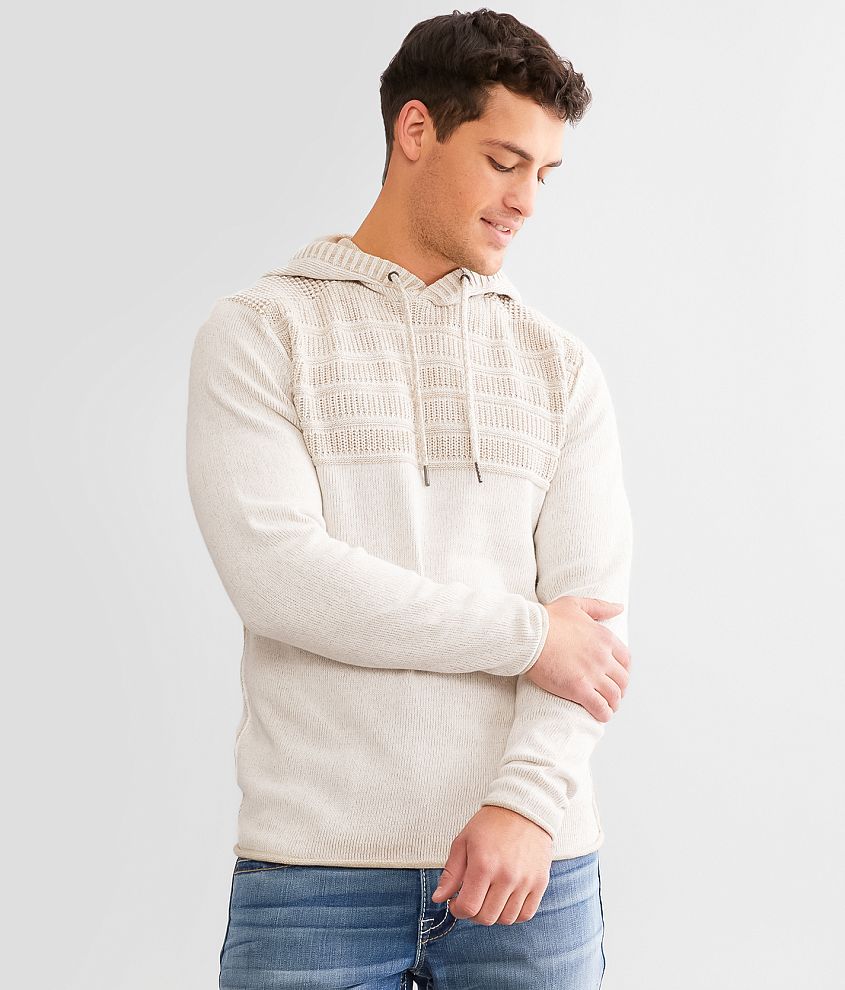 BKE Plated Crossover Hooded Sweater Men s Sweaters in Plaza Taupe Marshmallow Buckle