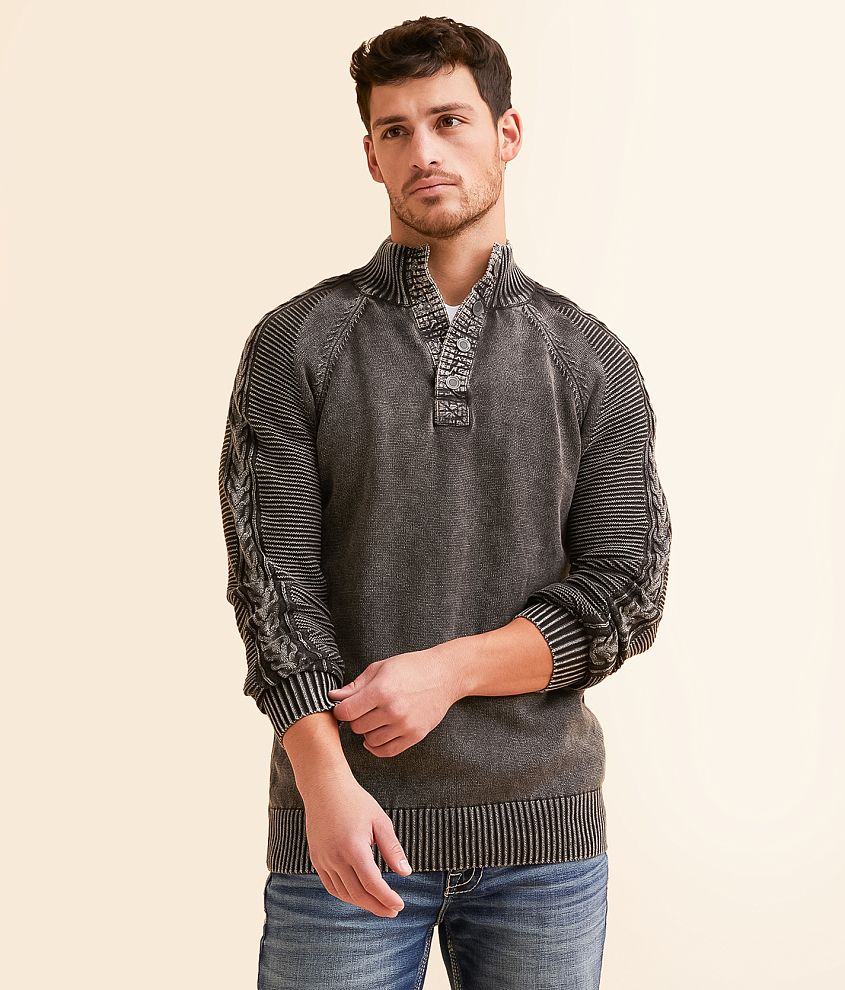 BKE Gray Distressed Henley Sweater on sale Medium