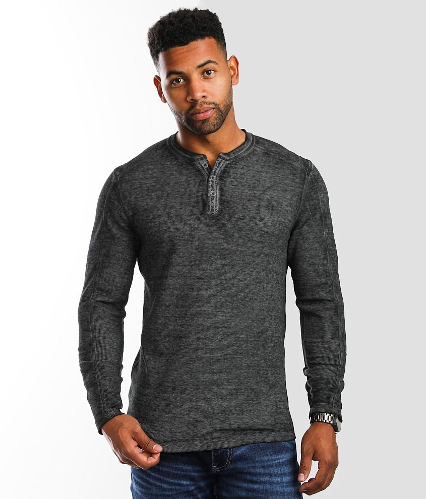 Buckle Black Burnout Thermal Henley - Men's T-Shirts in Jet Black | Buckle