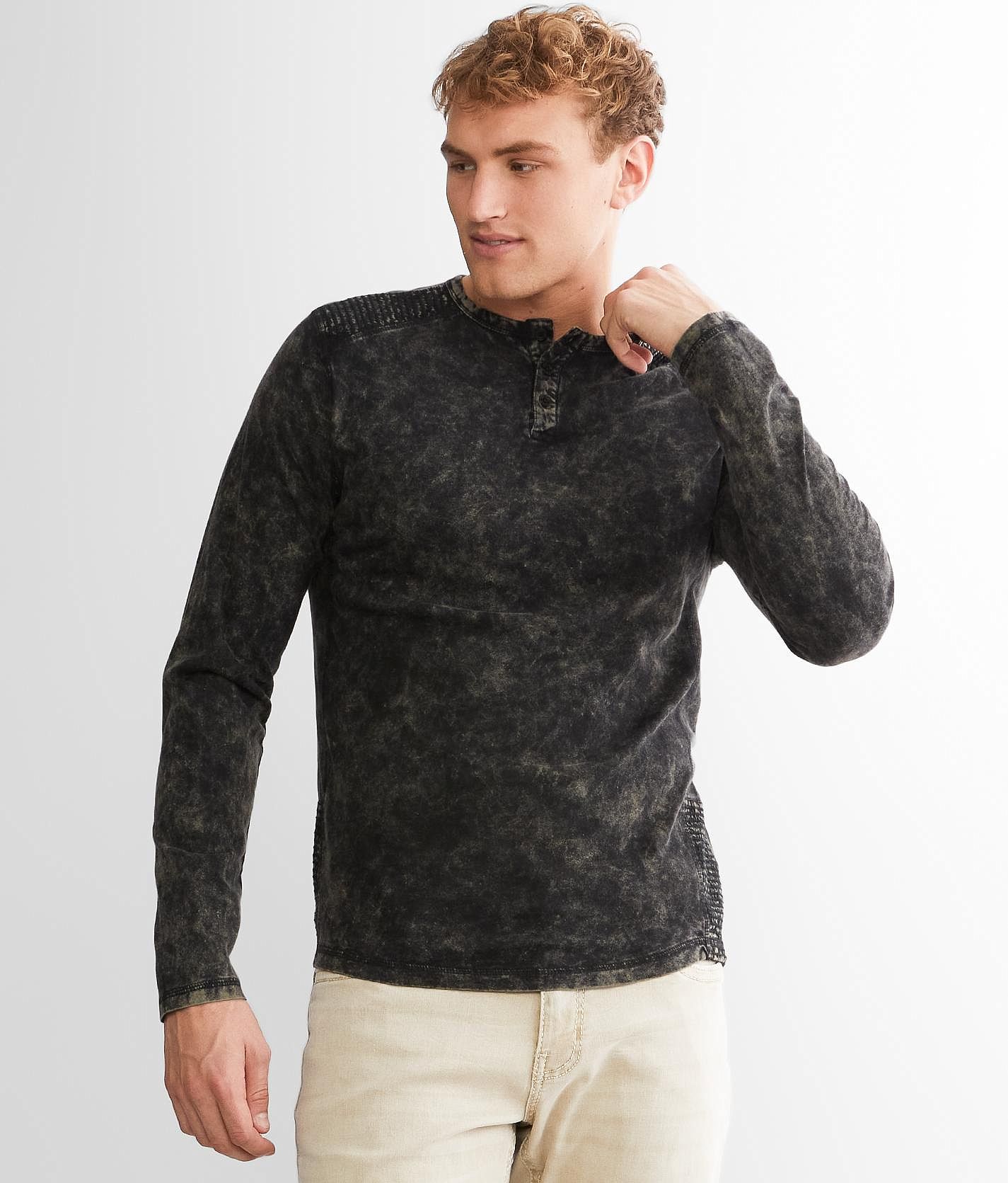 Buckle Black Acid Wash Henley - Men