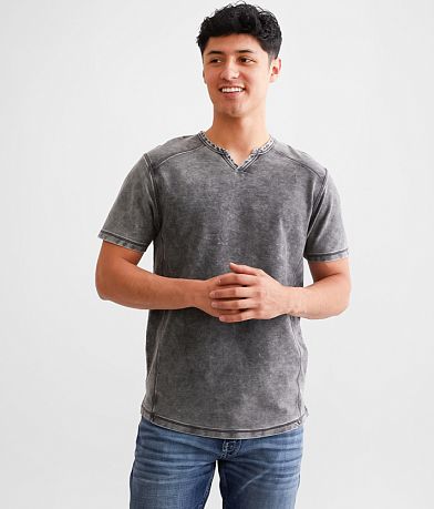 Buckle Black Split Neck T-Shirt front view