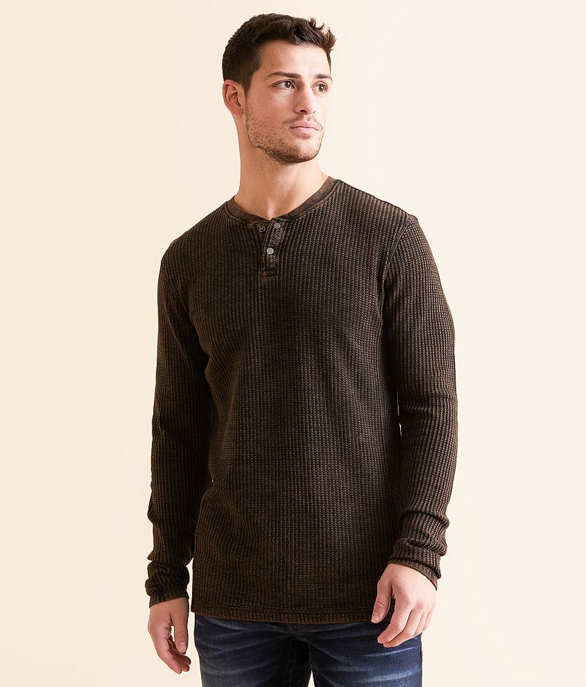 Buckle Black Waffle Henley front view