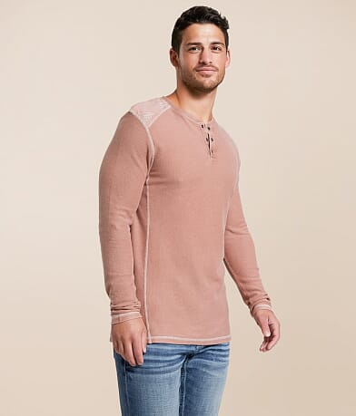 Buckle Black Textured Henley front view
