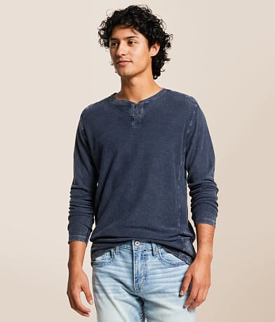 Buckle Black Textured Henley front view