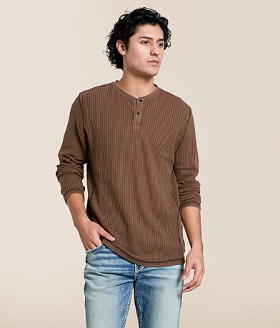 Buckle Black Waffle Knit Henley front view