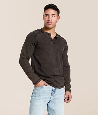 Buckle Black Textured Henley front view