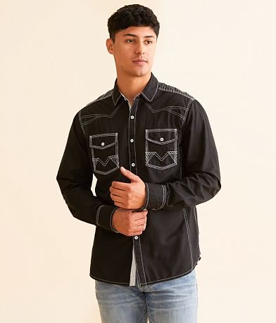 Buckle Black Embroidered Athletic Shirt front view