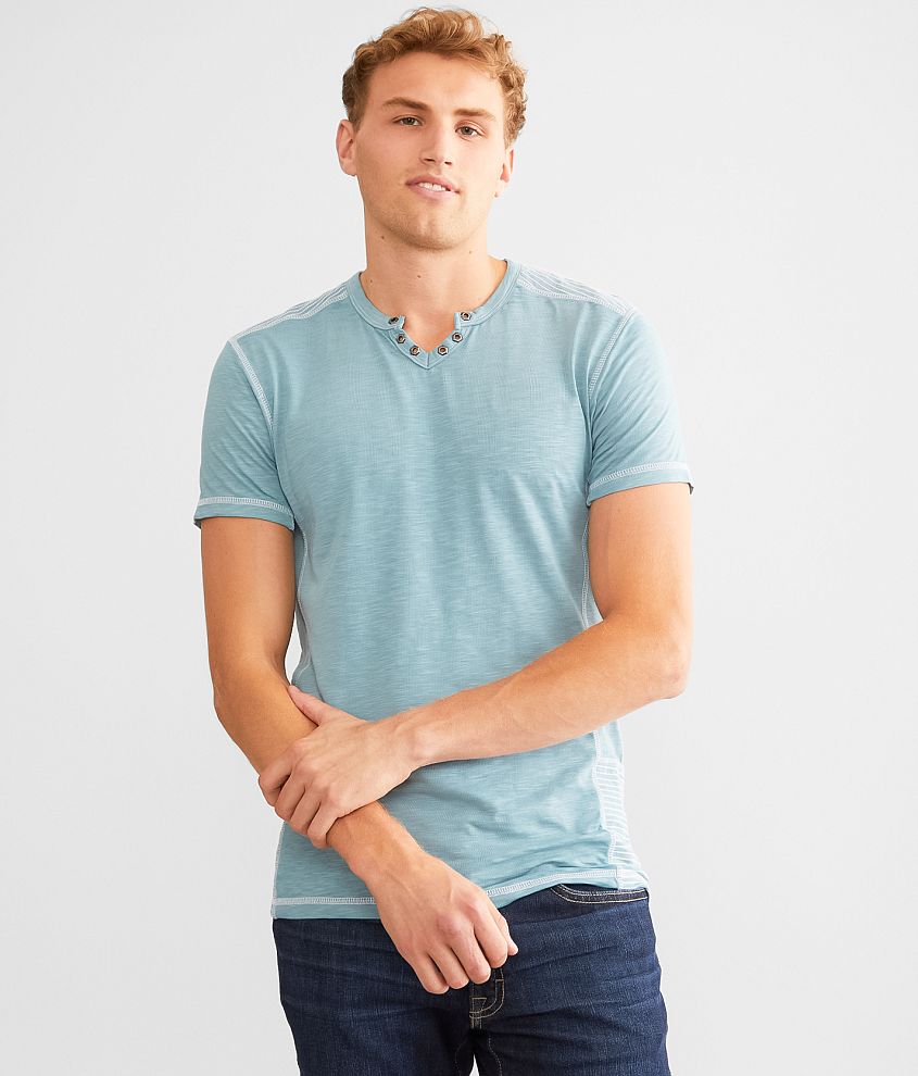 Men's Lucky Brand Venice Burnout Notch Neck Gray Blue T-shirt