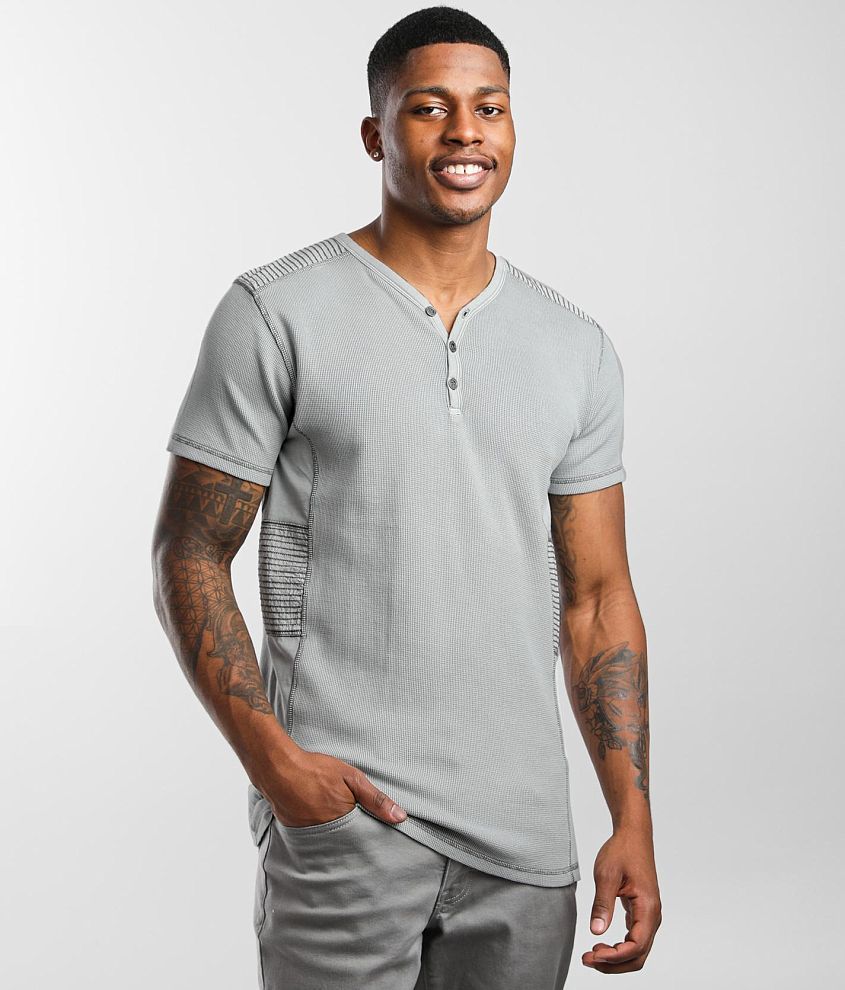 Waffle-Knit Short-Sleeve Henley Shirt