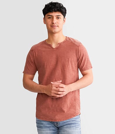 Buckle Black Split Neck T-Shirt front view