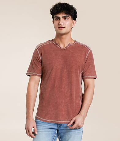 Buckle Black Split Neck T-Shirt front view