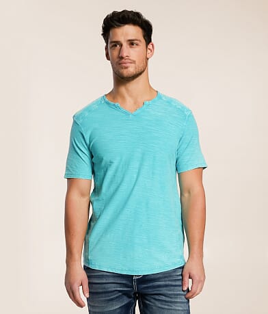 Buckle Black Split Neck T-Shirt front view