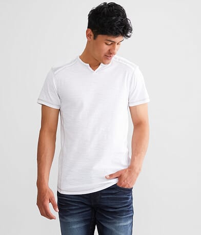 Buckle Black Split Neck T-Shirt front view