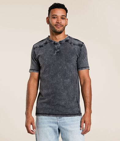 Buckle Black Acid Washed Henley front view