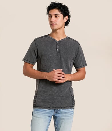 Buckle Black Textured Henley front view