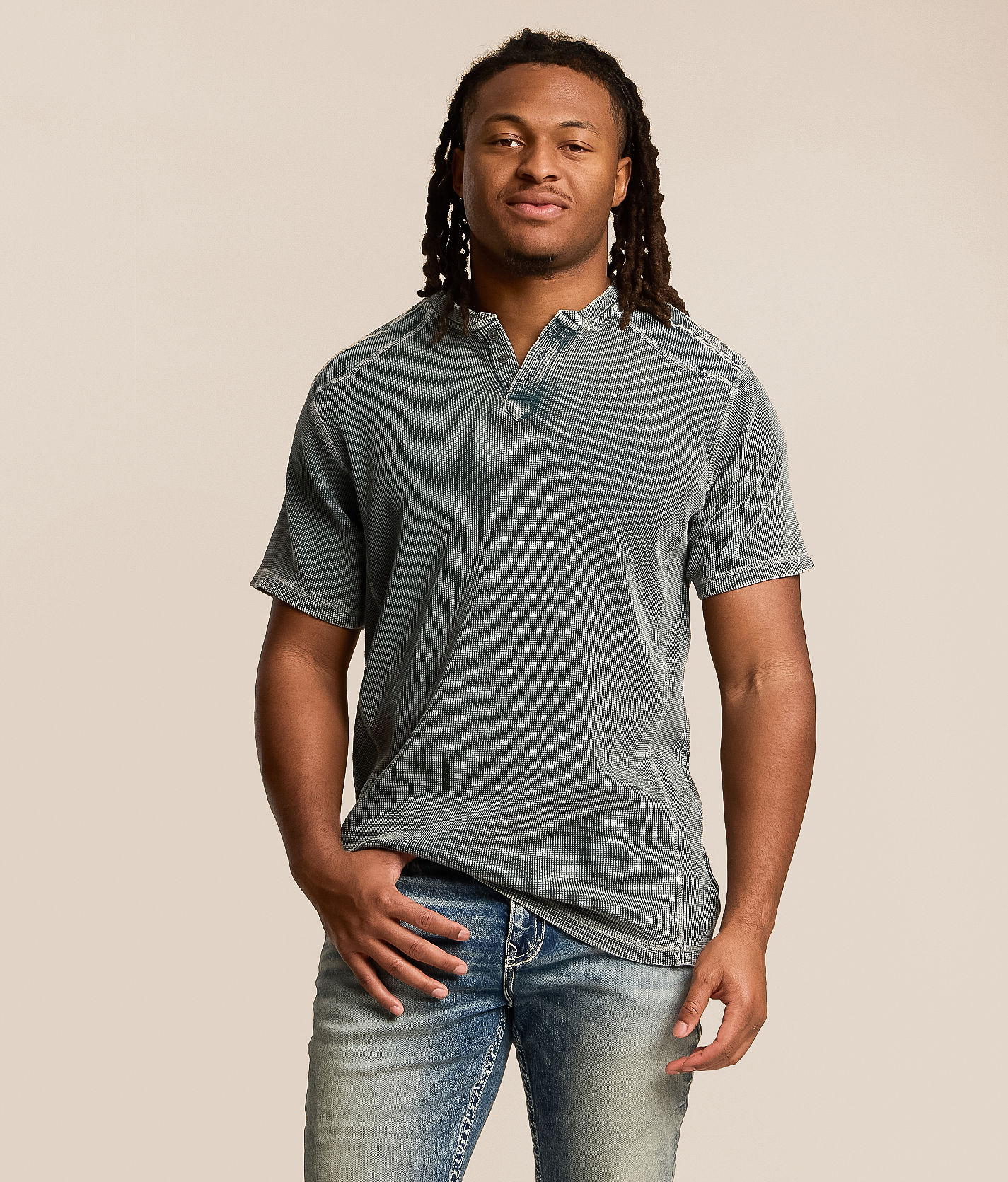 Buckle Black Washed Thermal Henley - Men's T-Shirts in Deep Teal