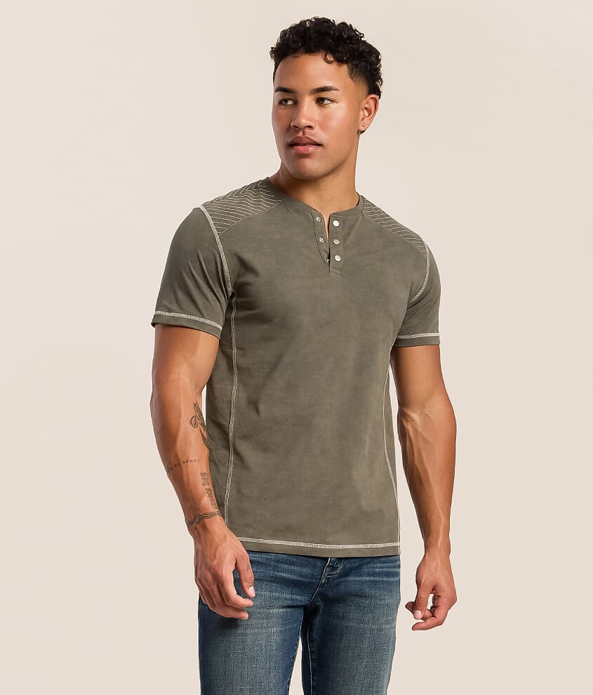 Buckle Black Washed Snap Henley - Men's T-Shirts in Dusty Olive