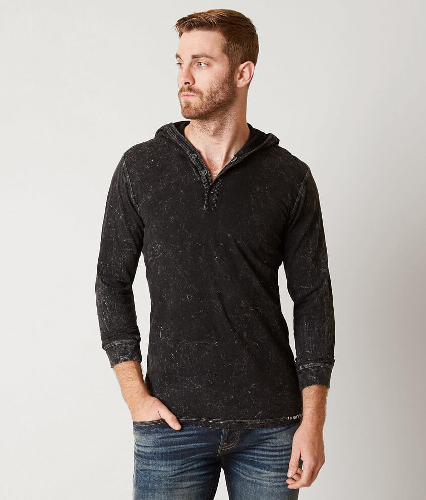 Buckle Black Knitted Henley Hoodie front view