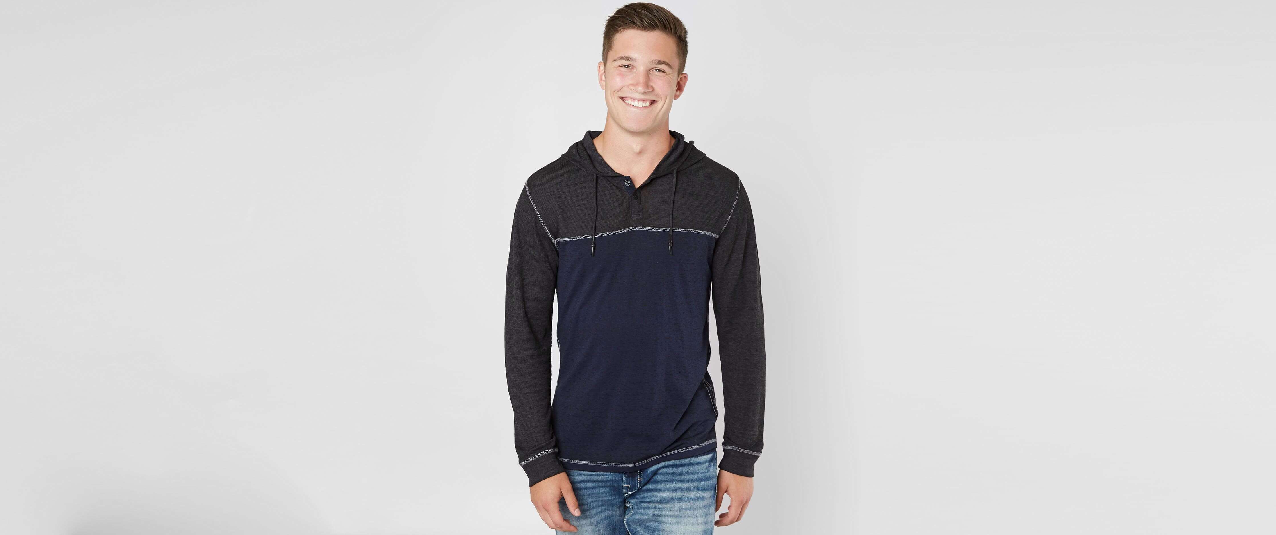Image of Buckle Black Burnout Thermal Henley Hoodie