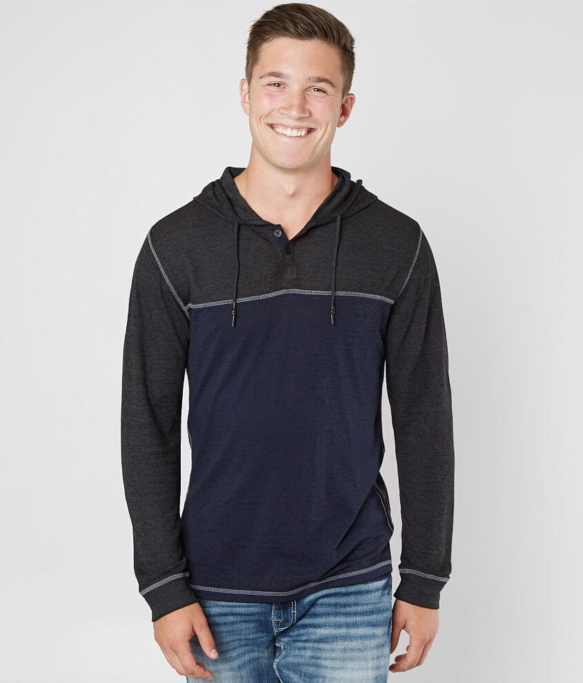 Buckle Black Burnout Thermal Henley Hoodie front view