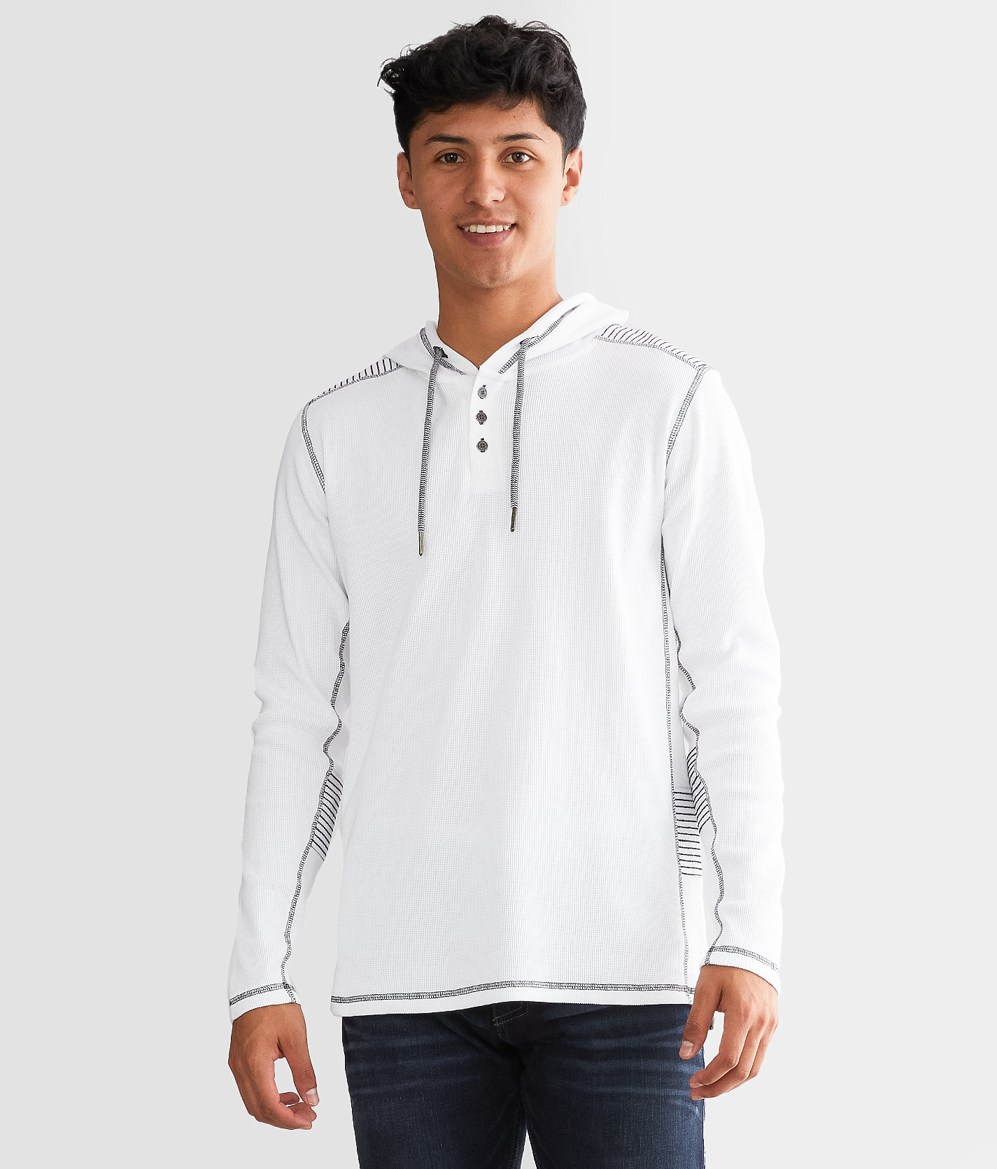 Buckle Black Waffle Knit Henley Hoodie - Men's Sweatshirts In White ...