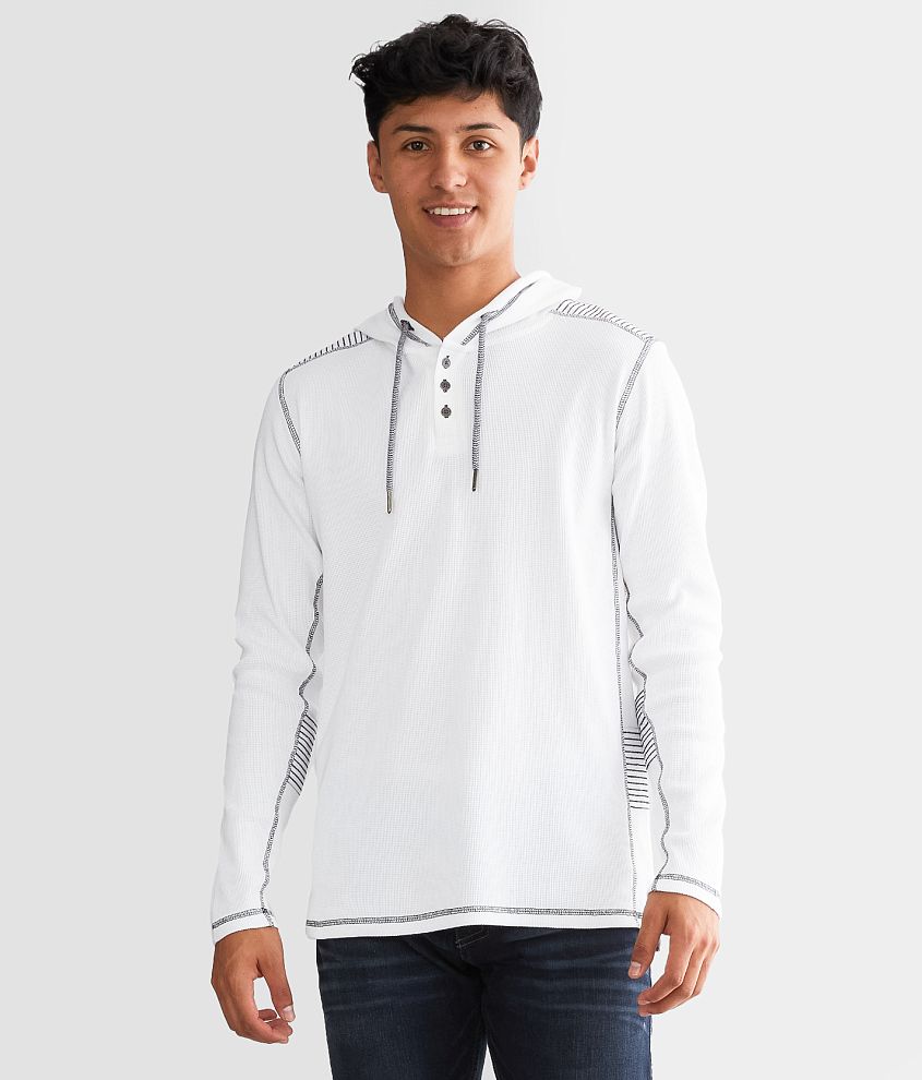 Buckle Black Waffle Knit Henley Hoodie - Men's Sweatshirts in White