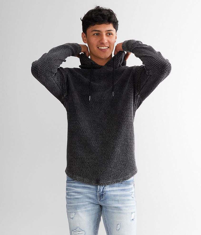 Buckle Black Textured Knit Hoodie front view