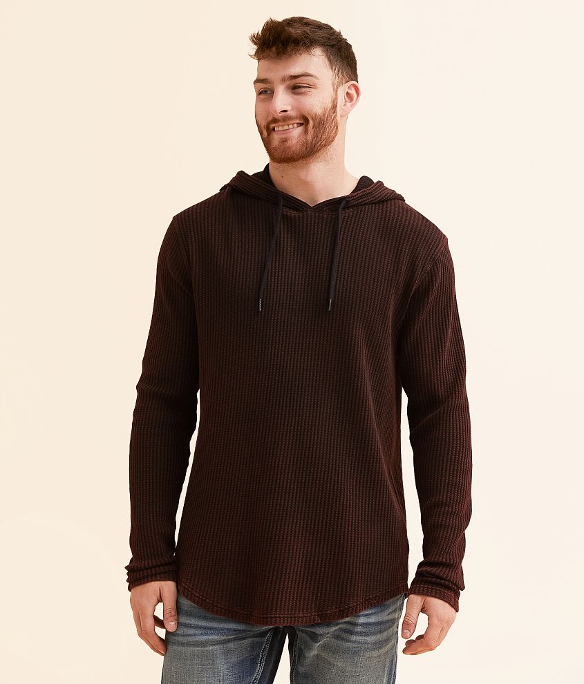 Buckle Black Waffle Knit Hoodie front view