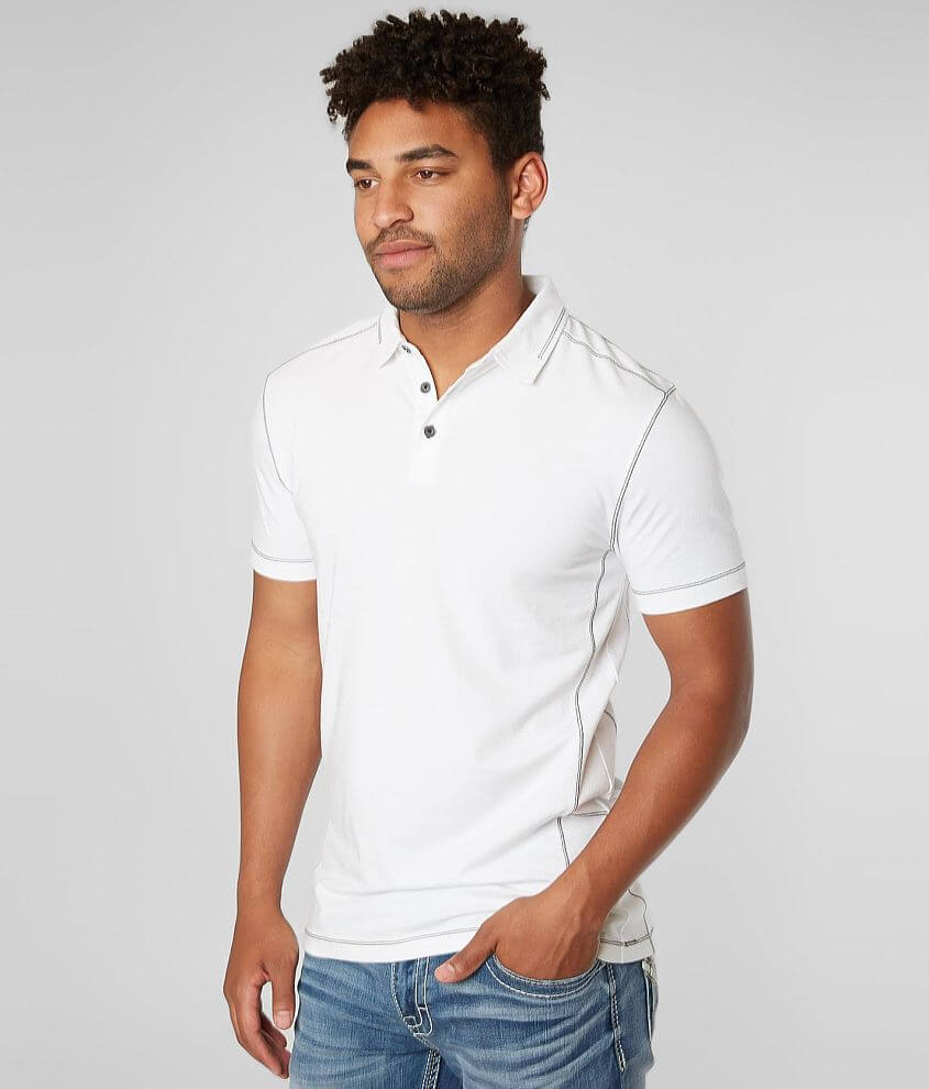 Buckle Black Contrast Coverstitch Stretch Polo front view