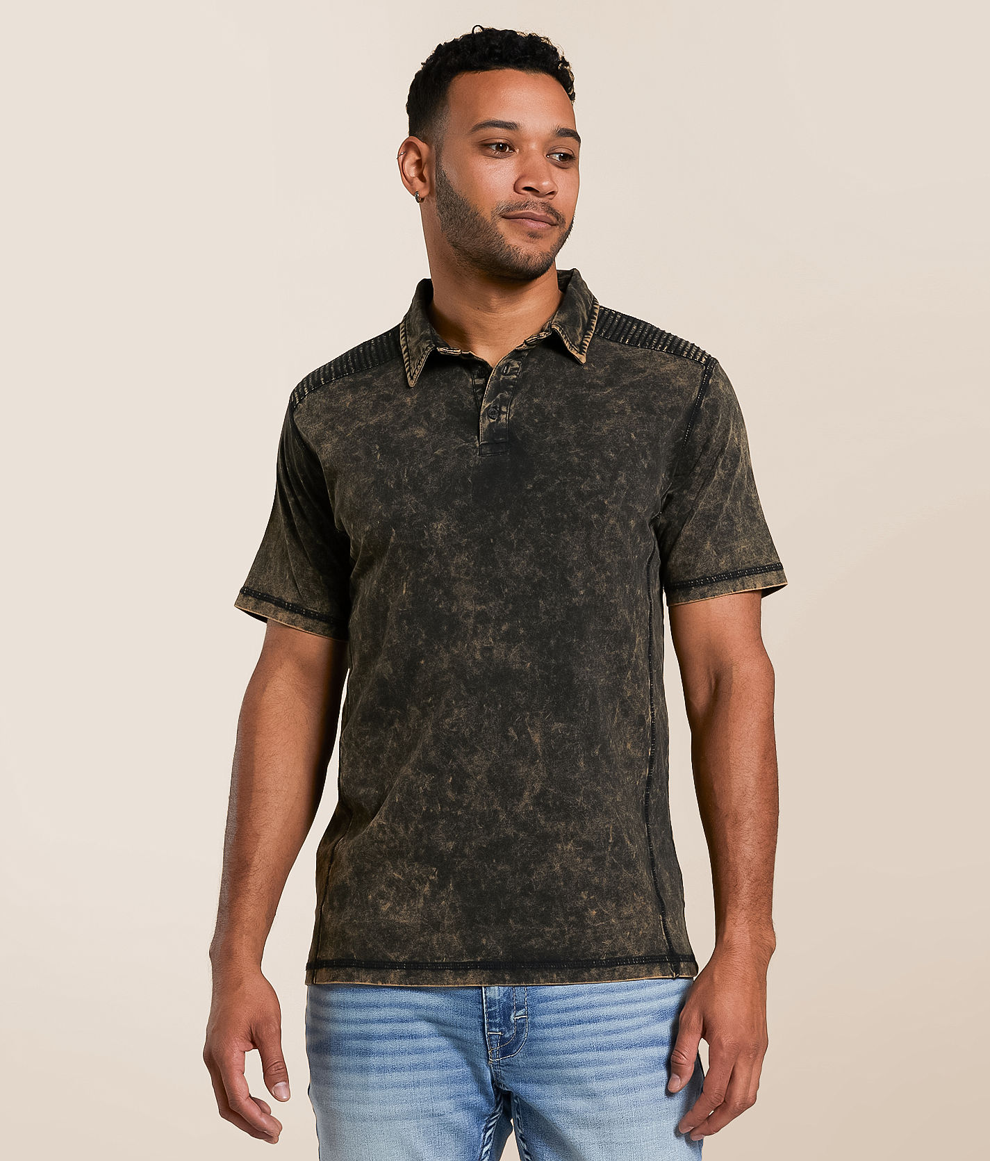 Buckle Black Acid Washed Polo - Men