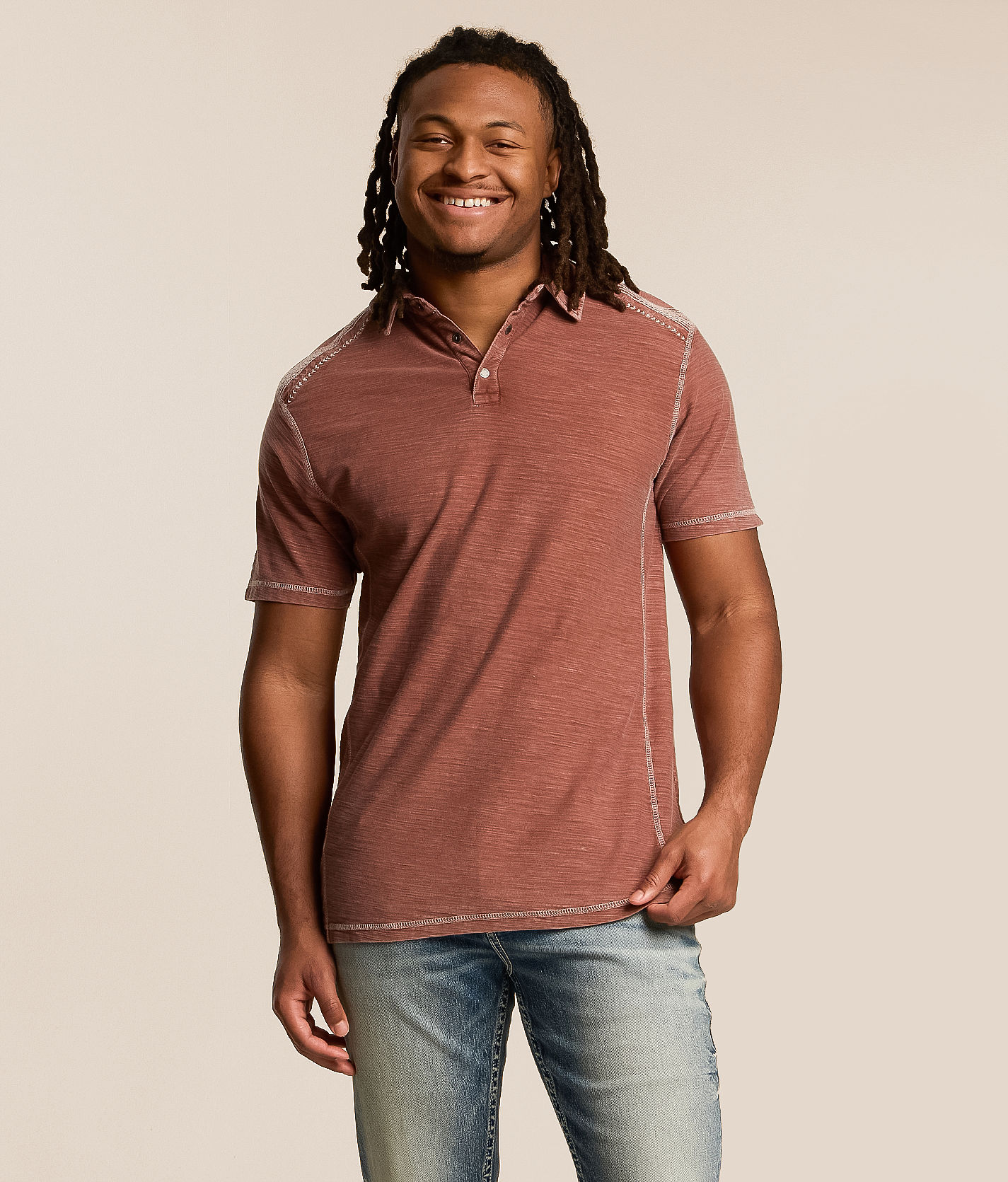 Buckle Black Acid Wash Polo - Men's Polos in Cherry Mahogany