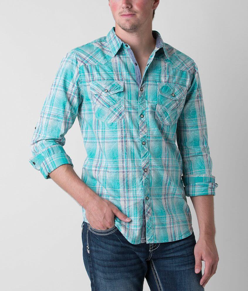 BKE Vintage Bearing Shirt Men's Shirts in Turquoise White Buckle